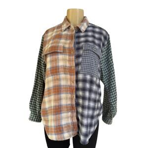 American Eagle Patchwork Plaid Flannel Shirt Women’s S Multicolor Long Sleeve